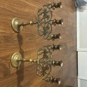 Vintage Lion of Judah Brass Candelabras 3 Arm from GREECE - pair